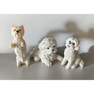 Two Signed Veronese White Terrier Puppy Dog Animal Figurines Plus One Unsigned